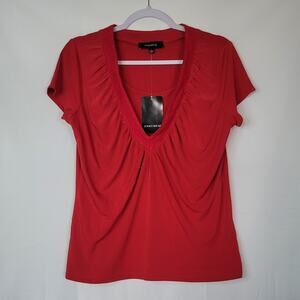 NWT Jones Wear Womens Red Ruched V-Neck Layered Design Short Sleeve Top Sz: L